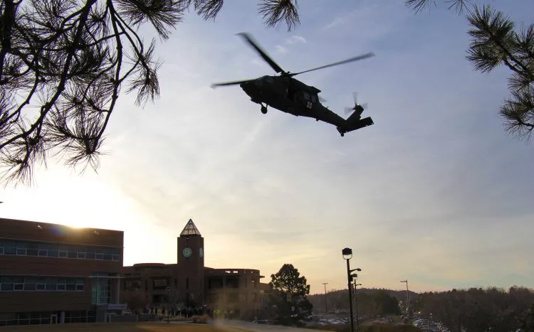 Helicopter landing on the UCCS campus 